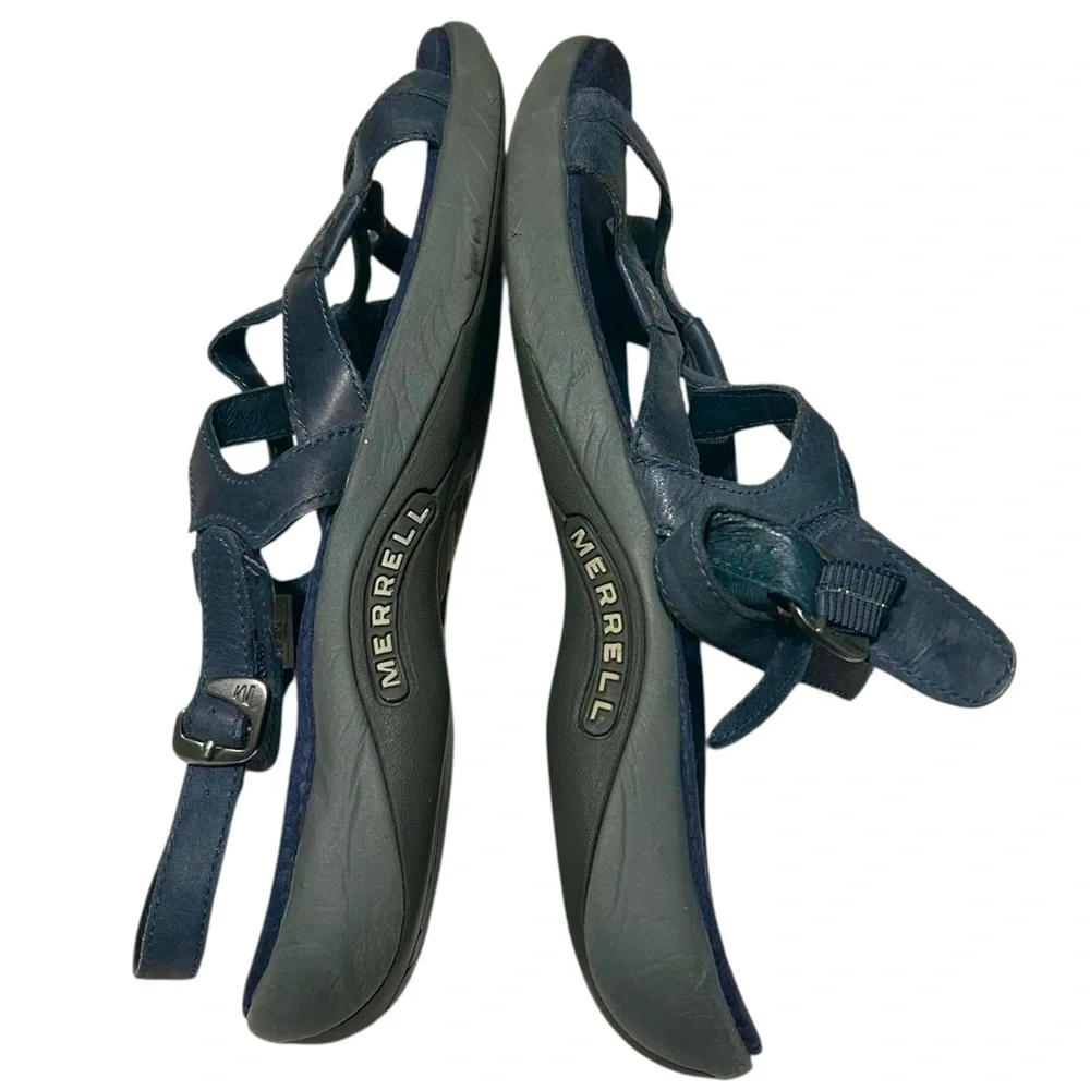 MERRELL Agave Navy Leather Slingback Sandals Sz 10 Strappy Comfort Boho Coastal - Picture 8 of 12